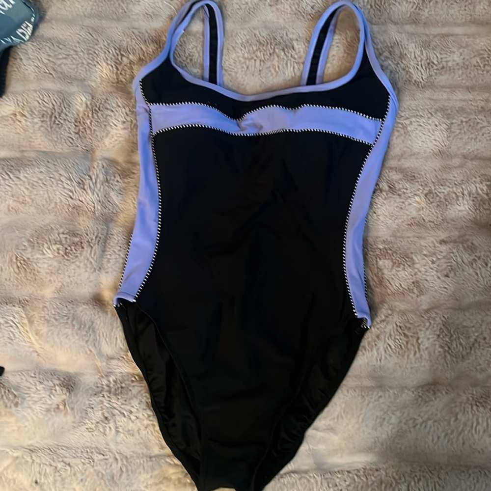 NWOT Black and periwinkle one-piece tank swimsuit